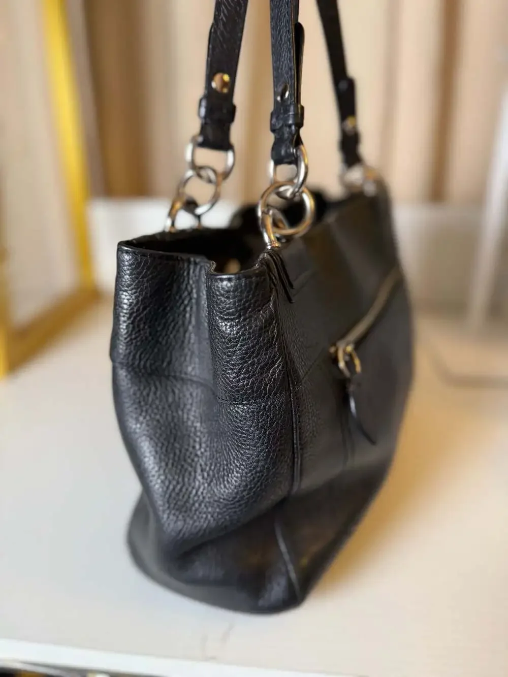 Coach Penelope Carryall Black leather Turn lock satchel!
